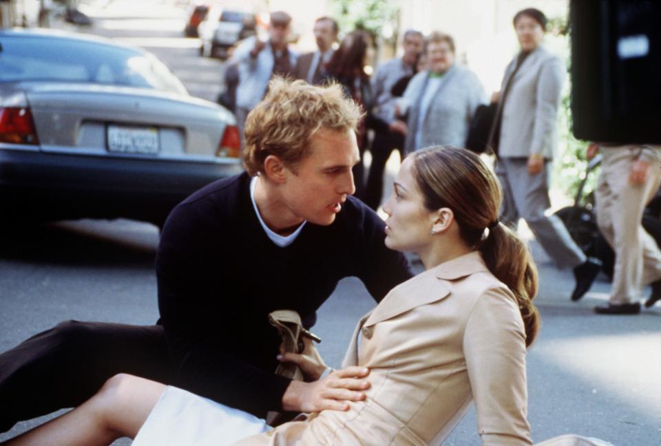 Matthew McConaughey, left, and Jennifer Lopez have the ultimate meet-cute in “The Wedding Planner.”