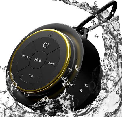 Play relaxing music through a waterproof bluetooth speaker