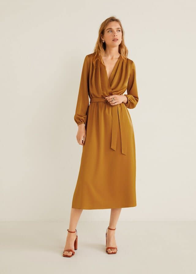 Spice up this simple satin dress with a wide-brim hat and ankle booties. <a href="https://fave.co/2PPkaQB" target="_blank" rel="noopener noreferrer"><strong>Find it for $120 at Mango</strong>﻿</a>.