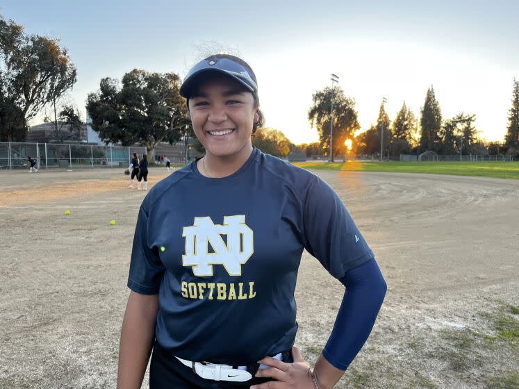 Sherman Oaks Notre Dame senior Ella Parker is a big-time power threat who hit over .650 last season for the Knights.