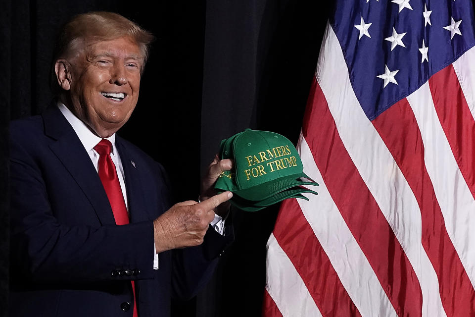 Former President Donald Trump arrives at a rally, Friday, July 7, 2023, in Council Bluffs, Iowa. (AP Photo/Charlie Riedel)