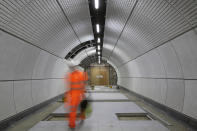 <p>Work continues on a platform tunnel at Tottenham Court Road. </p>