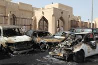 Saudi security forces inspect the site of a suicide bombing that targeted the Shiite Al-Anoud mosque in the coastal city of Dammam, on May 29, 2015