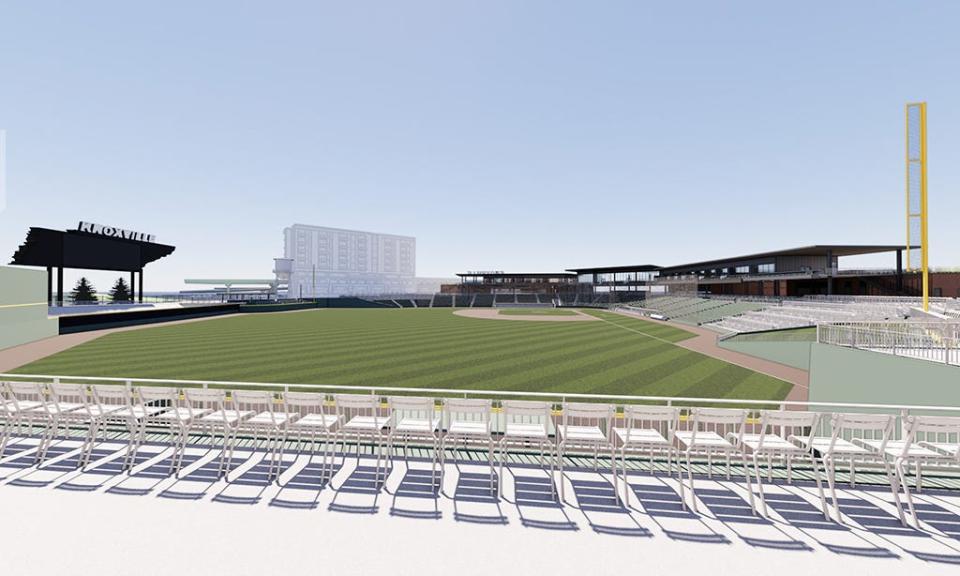 This rendering from left field of the forthcoming multiuse baseball stadium faces west toward the Old City. While the stadium is commonly considered part of the Old City, it actually is being constructed east of the neighborhood in the Magnolia Warehouse District.