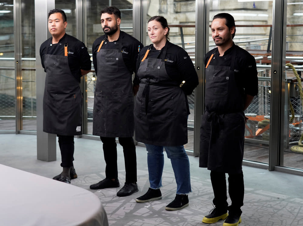 TOP CHEF -- "Champions in Paris" Episode 2013 -- Pictured: (l-r) <span class="caas-xray-inline-tooltip"><span class="caas-xray-inline caas-xray-entity caas-xray-pill rapid-nonanchor-lt" data-entity-id="Buddha_Lo" data-ylk="cid:Buddha_Lo;pos:1;elmt:wiki;sec:pill-inline-entity;elm:pill-inline-text;itc:1;cat:MediaPersonality;" tabindex="0" aria-haspopup="dialog"><a href="https://search.yahoo.com/search?p=Buddha%20Lo" data-i13n="cid:Buddha_Lo;pos:1;elmt:wiki;sec:pill-inline-entity;elm:pill-inline-text;itc:1;cat:MediaPersonality;" tabindex="-1" data-ylk="slk:Buddha Lo;cid:Buddha_Lo;pos:1;elmt:wiki;sec:pill-inline-entity;elm:pill-inline-text;itc:1;cat:MediaPersonality;" class="link ">Buddha Lo</a></span></span>, Ali Al Ghzawi, <span class="caas-xray-inline-tooltip"><span class="caas-xray-inline caas-xray-entity caas-xray-pill rapid-nonanchor-lt" data-entity-id="Sara_Bradley_(chef)" data-ylk="cid:Sara_Bradley_(chef);pos:2;elmt:wiki;sec:pill-inline-entity;elm:pill-inline-text;itc:1;cat:Person;" tabindex="0" aria-haspopup="dialog"><a href="https://search.yahoo.com/search?p=Sara%20Bradley%20(chef)" data-i13n="cid:Sara_Bradley_(chef);pos:2;elmt:wiki;sec:pill-inline-entity;elm:pill-inline-text;itc:1;cat:Person;" tabindex="-1" data-ylk="slk:Sara Bradley;cid:Sara_Bradley_(chef);pos:2;elmt:wiki;sec:pill-inline-entity;elm:pill-inline-text;itc:1;cat:Person;" class="link ">Sara Bradley</a></span></span>, Gabriel Rodriguez -- (Photo by: Fred Jagueneau/Bravo)