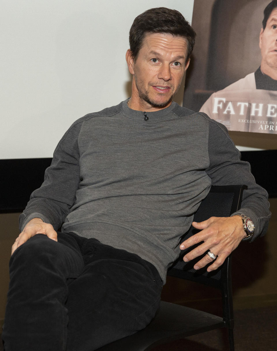 Mark Wahlberg speaks during the private screening of "Father Stu" at the Damen Cinema on March 3, 2022