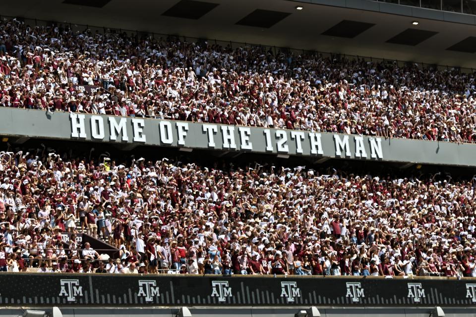 Fans fill the stands at last season's game between the Texas A&M Aggies and the Auburn Tigers at Kyle Field in College Statin, Texas.