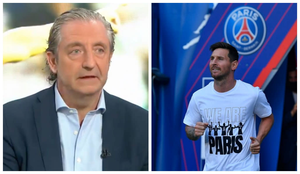 Josep Pedrerol deja claros los límites que debería tener el rendir tributo a Lionel Messi en el Camp Nou. (Fuentes: twitter/@elchiringuitotv y Aurelien Meunier - PSG/PSG vía Getty Images)