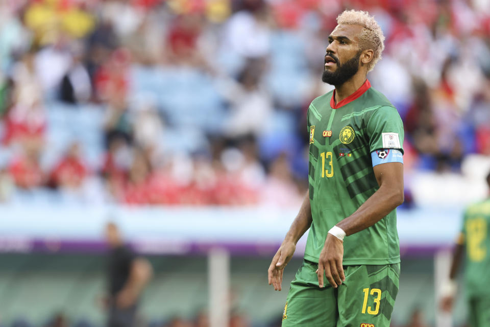 AL WAKRAH, QATAR - NOVEMBER 24: Eric Maxim Choupo-Moting of Cameroon during the FIFA World Cup Qatar 2022 Group G match between Switzerland and Cameroon at Al Janoub Stadium on November 24, 2022 in Al Wakrah, Qatar. (Photo by Matthew Ashton - AMA/Getty Images)