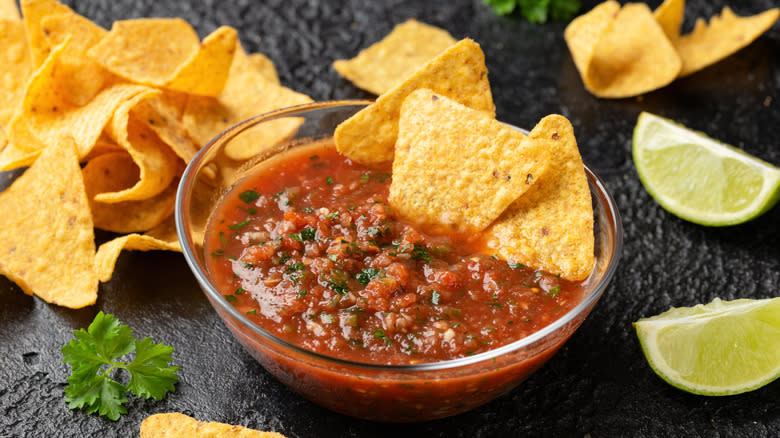 bowl of salsa and chips