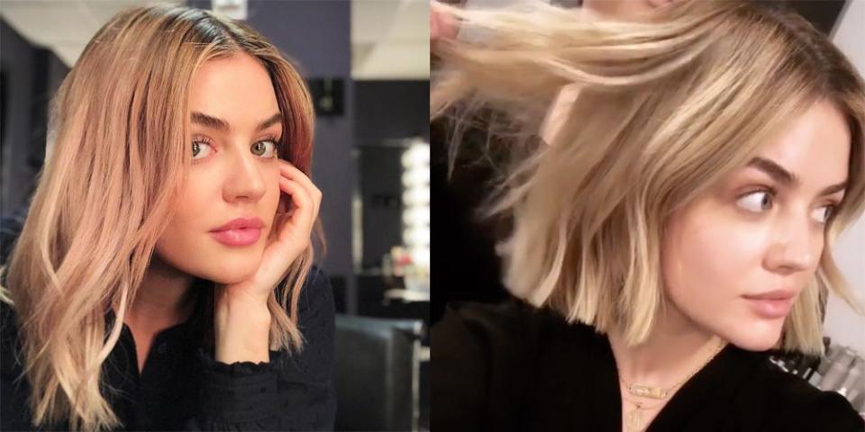 <p>While everyone else on your feed was going dark for fall, Lucy colored her hair blonde. In addition to the unexpected shade, she's also rocking a super short bob that I will be taking directly to my hairstylist. </p>