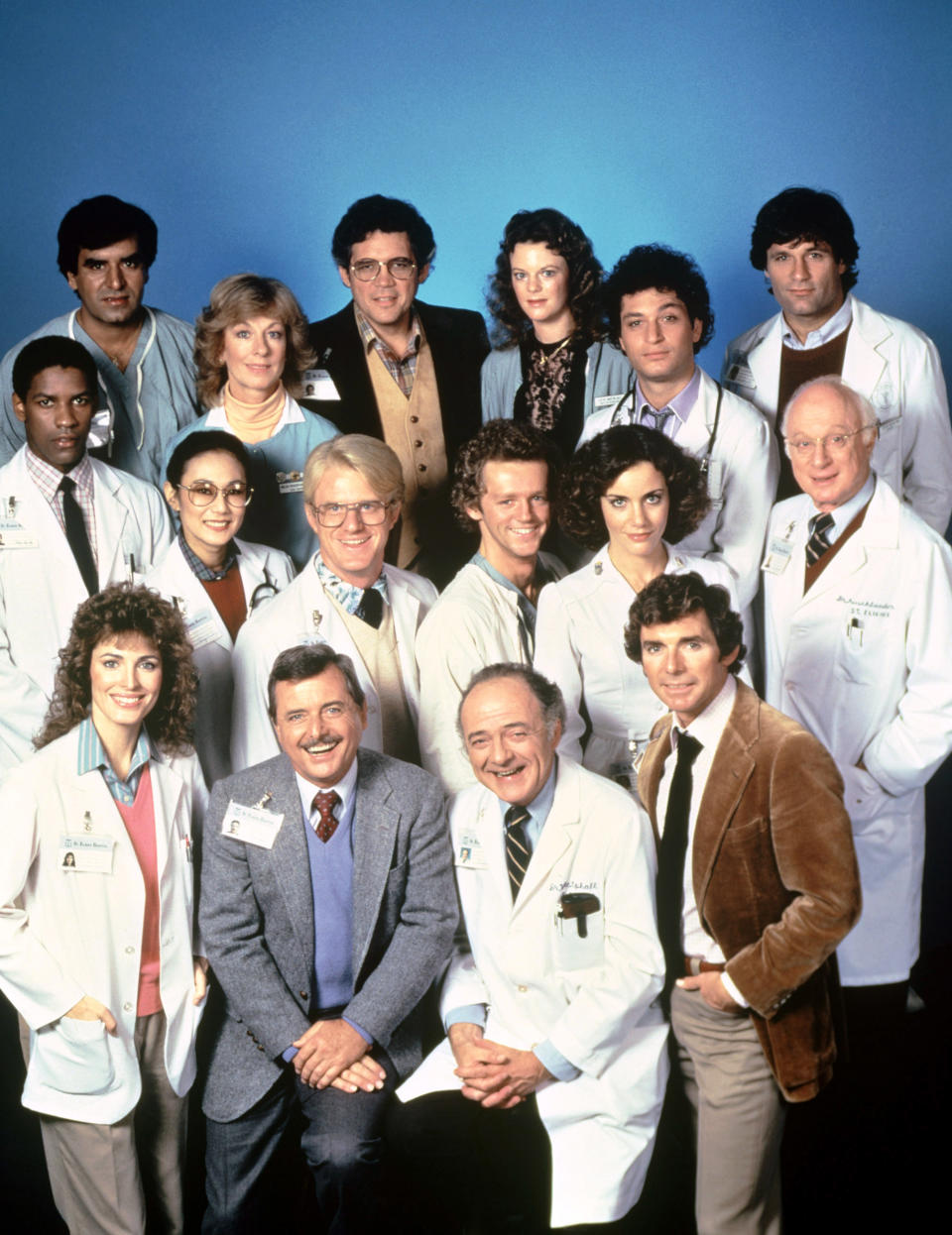 The cast of ‘St. Elsewhere’ (Birney at bottom right, 1982) - Credit: Everett Collection