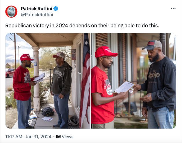 This tweet by GOP pollster Patrick Ruffini went viral when viewers noticed one of the men in the photo on the right has three arms.