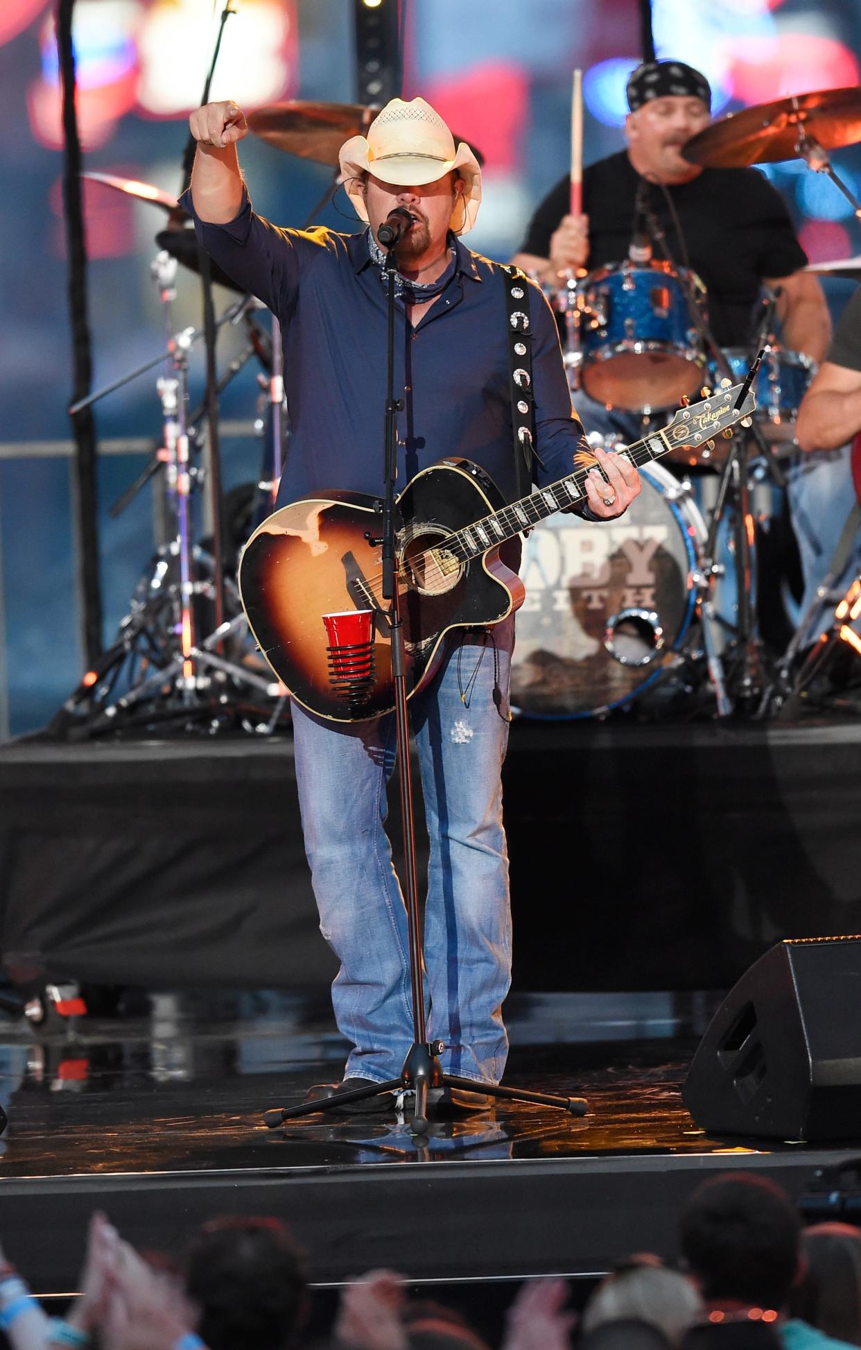 Toby Keith performs on Lower Broadway during the 2019 CMT Music Awards show at Bridgestone Arena on June 5, 2019, in Nashville.