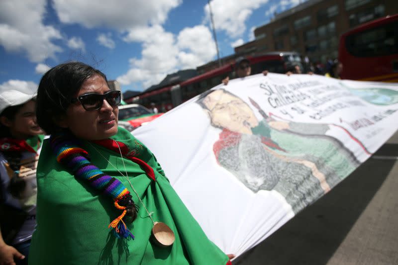 Demonstrators take part in a protest as a national strike continues in Bogota