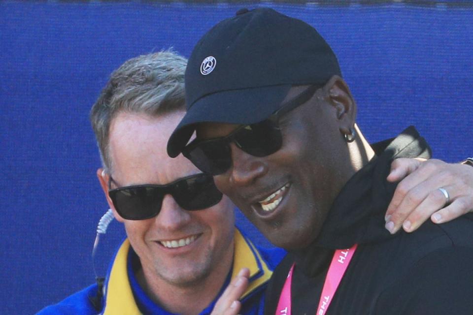 Close friends: Luke Donald and Michael Jordan at the 2018 Ryder Cup at Le Golf National (Getty Images)