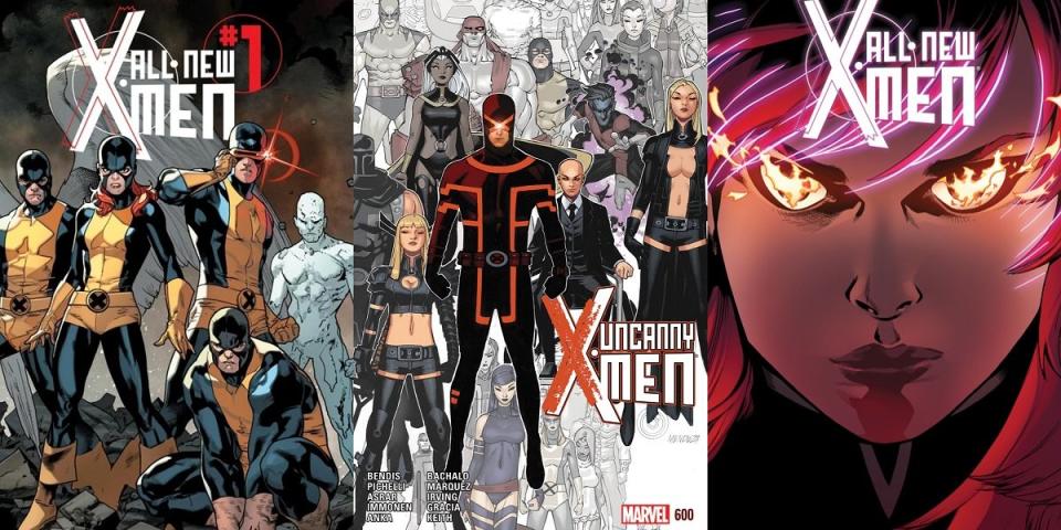 Issues of All-New X-Men and Uncanny X-Men, written by Brian Michael Bendis and drawn by Stuart Immonen, Chris Bachalo, and Mahmud Asrar.