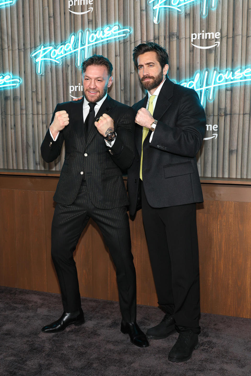 Conor McGregor and Jake Gyllenhaal attend the Road House New York Premiere at Jazz at Lincoln Center on March 19, 2024 in New York City.