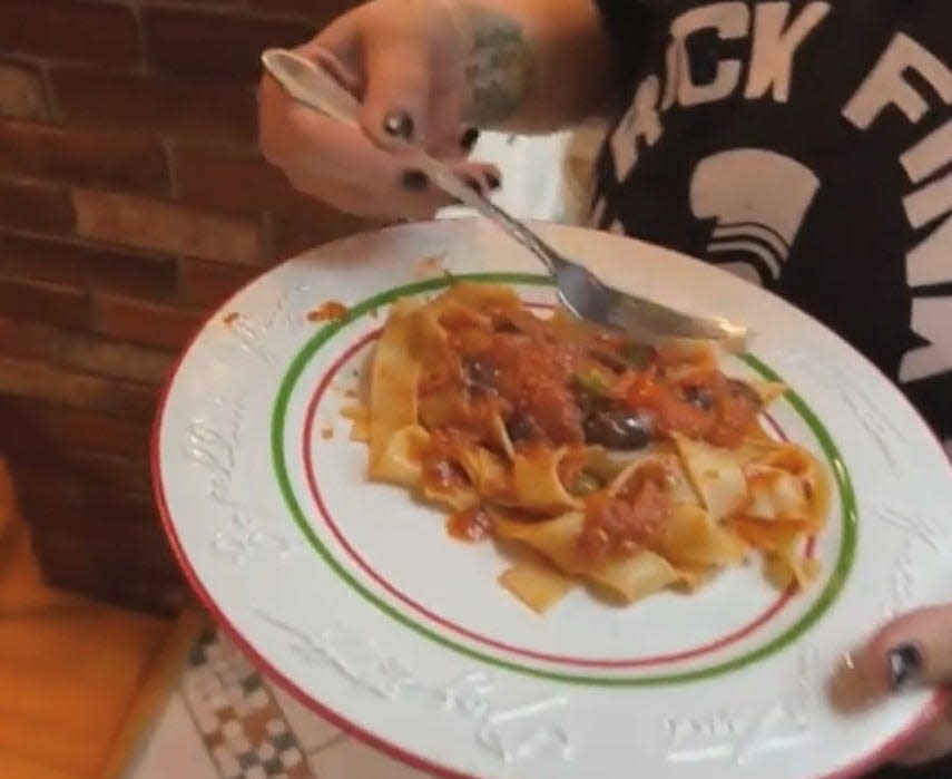 Pasta puttanesca, prepared by Lisa Farina of Bayonne, as part of her "Flour Hour" show.