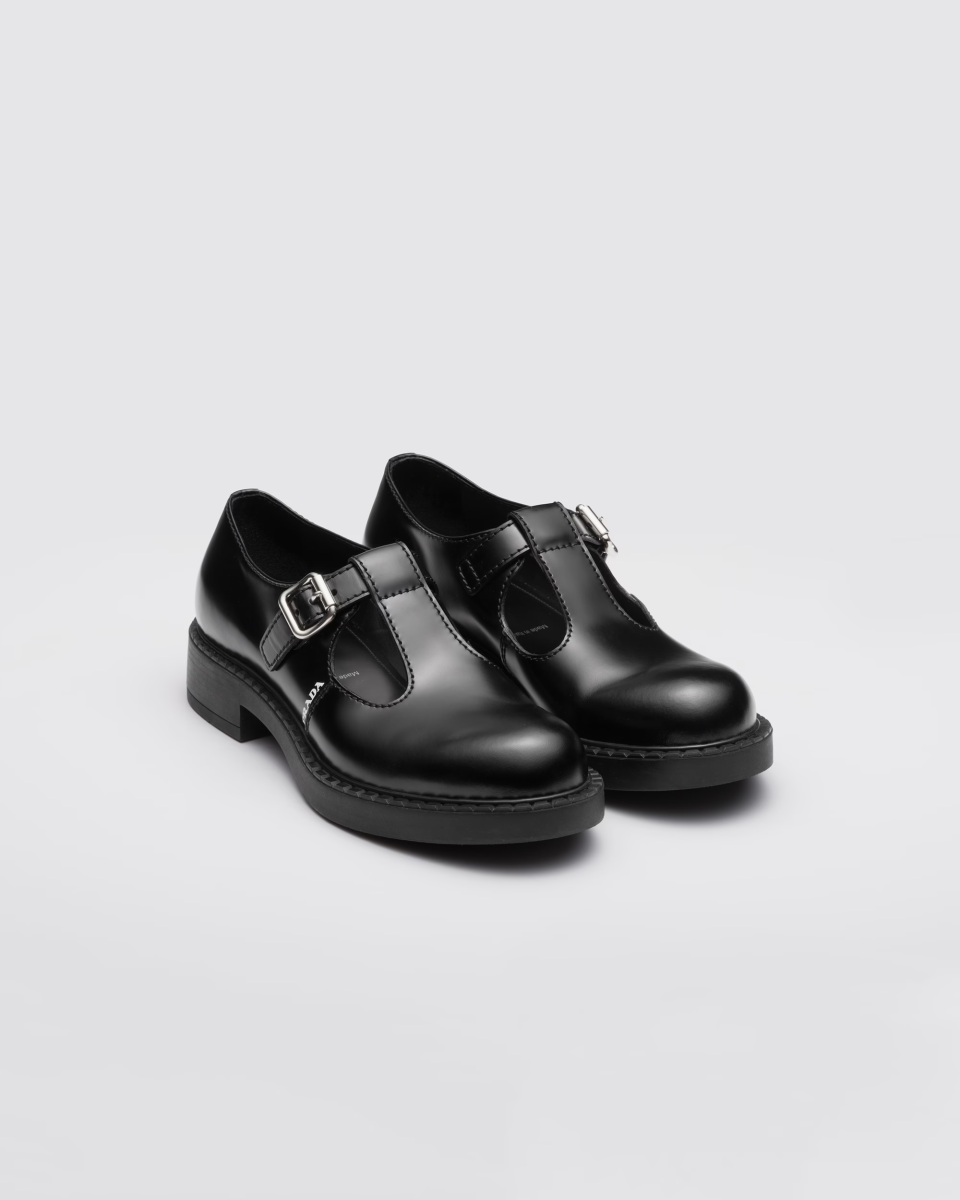 Prada Brushed-Leather Mary Jane T-Strap