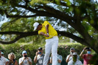 Hideki Matsuyama, of Japan, plays his shot from the second tee during the final round of the Sony Open golf tournament, Sunday, Jan. 16, 2022, at Waialae Country Club in Honolulu. (AP Photo/Matt York)