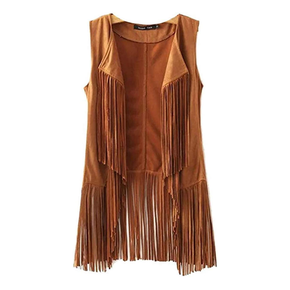 New Tassels Fringe Sleeveless Suede Vest Cardigan