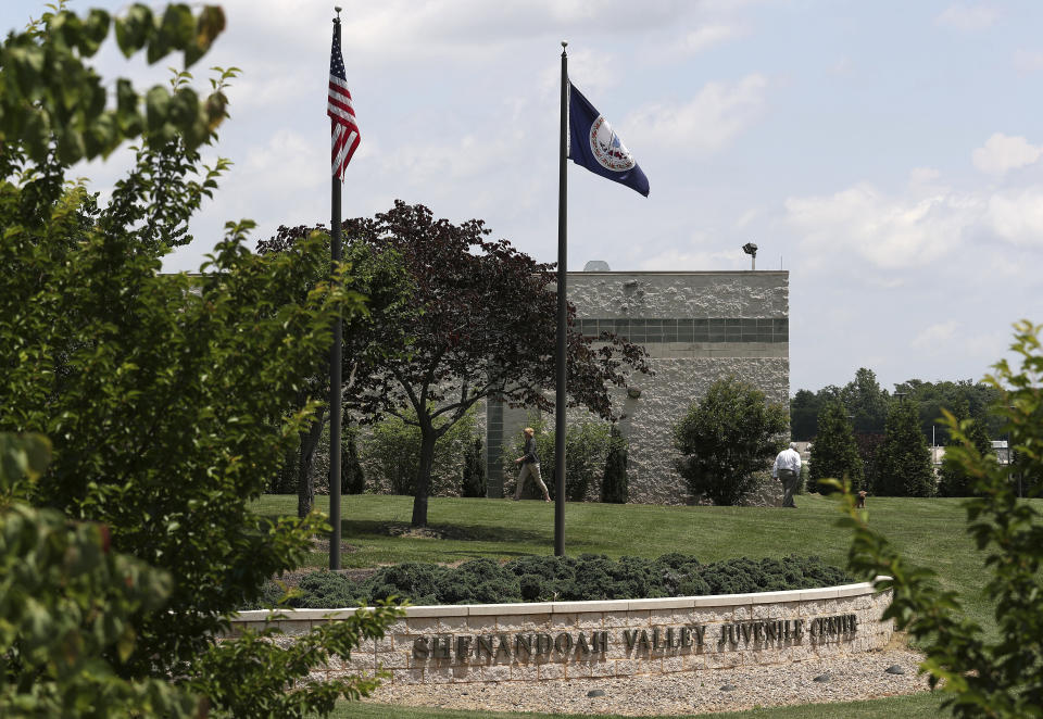 FILE - In this June 20, 2018 file photo, the Shenandoah Valley Juvenile Center is shown in Staunton, Va. Virginia investigators say they’ve found no evidence of abuse at a detention facility after immigrant teens described being strapped to chairs with their heads covered with bags. The investigation found the Shenandoah Valley Juvenile Center does use restraint chairs on “out-of-control” residents considered a safety threat, but that doesn’t meet the legal threshold of abuse or neglect. (AP Photo/Zachary Wajsgras)