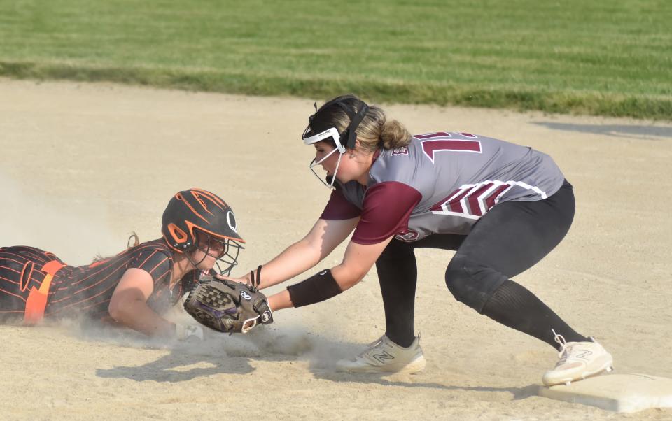 Quincy's Kaylee Modert, shown here last year versus Union City, was big in the Orioles sweep on Tuesday