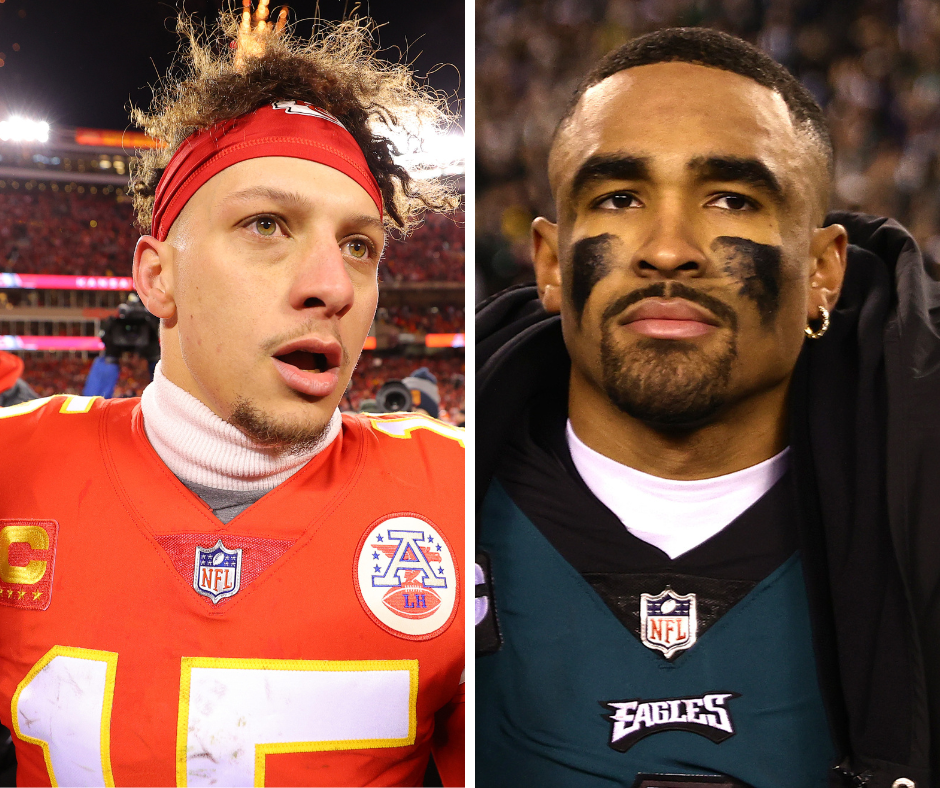 Kansas Chiefs' Patrick Mahomes and Philadelphia Eagles' Jalen Hurts are the first-ever Black starting quarterbacks to play against each other in the Super Bowl.  / Credit: Getty Images