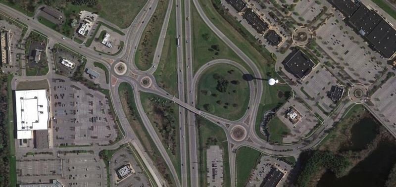 The ever-challenging Lee Rd traffic circles, along U.S. 23, via Google Map satellite. 