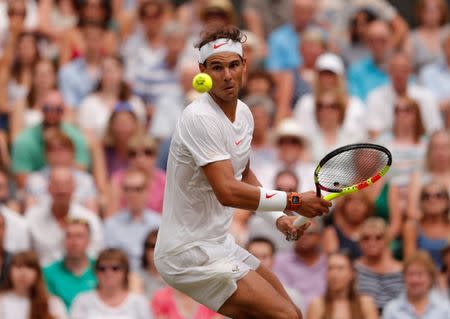 Tennis - Wimbledon - All England Lawn Tennis and Croquet Club, London, Britain - July 14, 2018. Spain's Rafael Nadal in action during his semi final match against Serbia's Novak Djokovic REUTERS/Andrew Couldridge/Pool