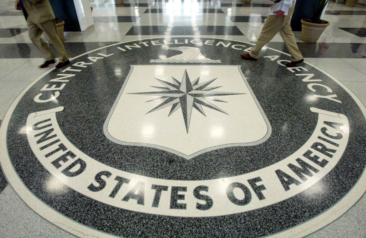 LANGLEY, VA - JULY 9: The CIA symbol is shown on the floor of CIA Headquarters, July 9, 2004 at CIA headquarters in Langley, Virginia.  (Photo by Mark Wilson/Getty Images)