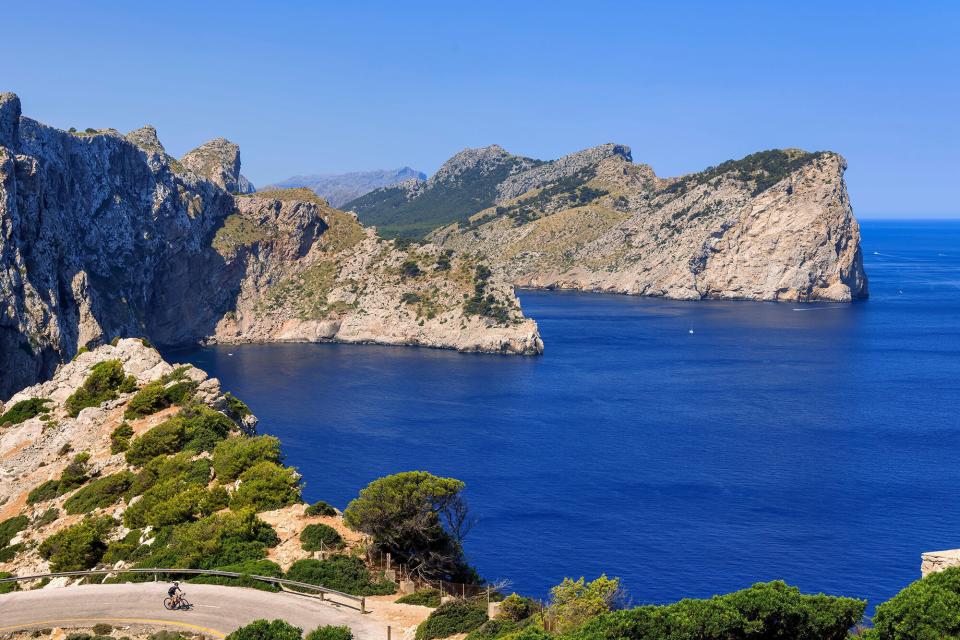 The Punta d'en Tomas bay is seen from Formentor Cape on July 23, 2021 in Mallorca, Spain.