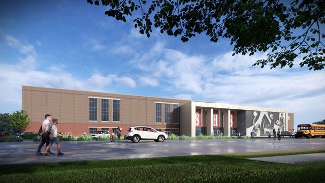 The exterior of a proposed south entry at the reconstructed Springfield High School.