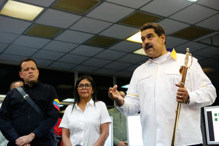 Venezuela's President Nicolas Maduro speaks during his visit to the Hydroelectric Generation System on the Caroni River, near Ciudad Guayana, Bolivar State, Venezuela March 16, 2019. Miraflores Palace/Handout via REUTERS