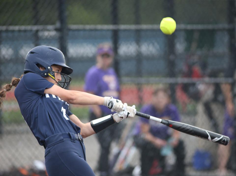 Webster Thomas' Anna Bello at bat during the New York State Softball Championship semifinal versus Troy on June 9, 2023. 