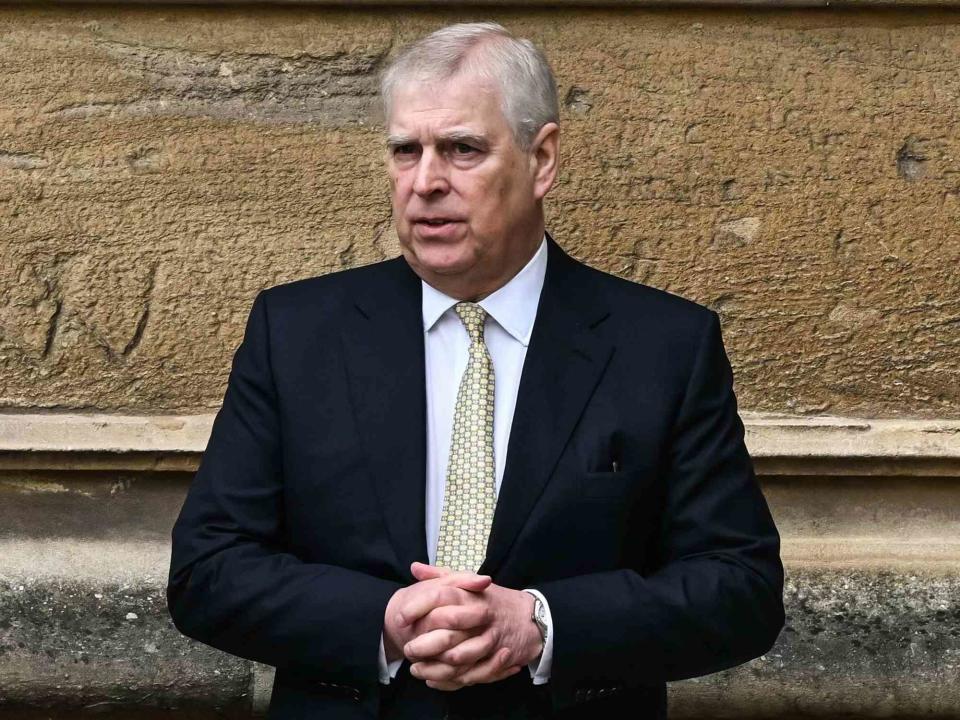 <p>JUSTIN TALLIS/AFP/Getty</p> Prince Andrew attends Easter church on March 31, 2024
