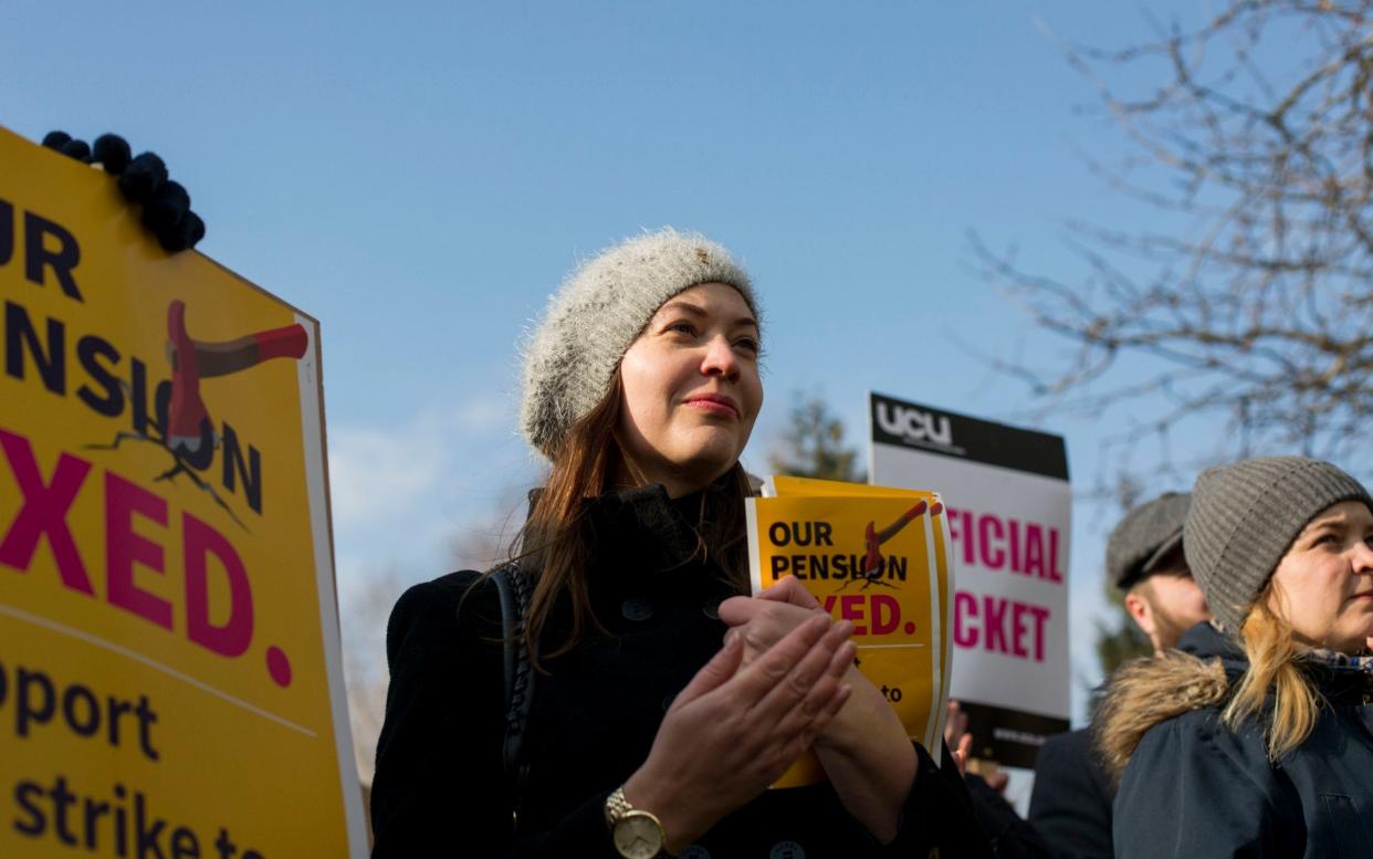 A protest of Cardiff University workers striking over university pensions - Barcroft Media