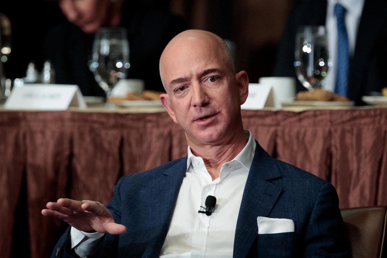 Mr Bezos started Amazon from his basement in Seattle before it later became one of the world's biggest online retailers: Getty Images