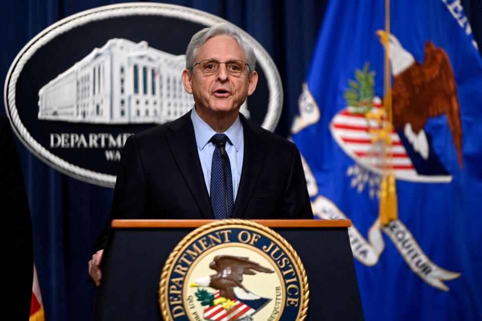 US Attorney General Merrick Garland names an independent special counsel to probe President Joe Biden's alleged mishandling of classified documents at the US Justice Department in Washington, DC on January 12, 2023 - Garland said Robert Hur, a private attorney and former government prosecutor, would examine whether the discovery of classified government documents in Biden's home and in a research institute linked to the president violated any laws. (Photo by OLIVIER DOULIERY / AFP) (Photo by OLIVIER DOULIERY/AFP via Getty Images) ORIG FILE ID: AFP_336Y228.jpg