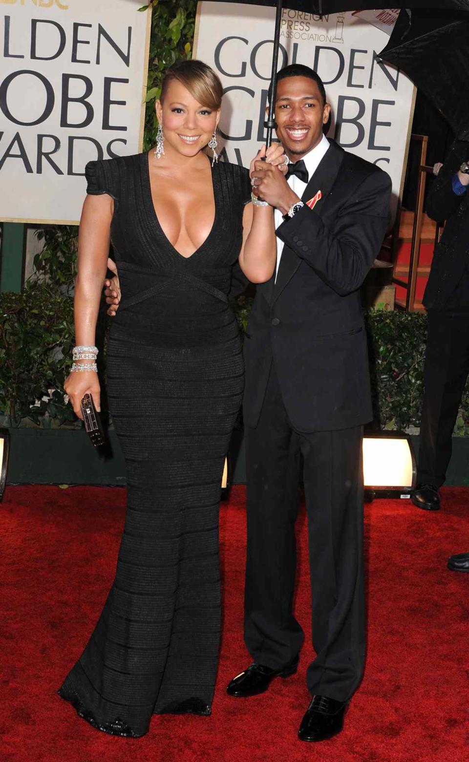 Mariah Carey and husband actor Nick Cannon arrive at the 67th Annual Golden Globe Awards at The Beverly Hilton Hotel on January 17, 2010 in Beverly Hills, California