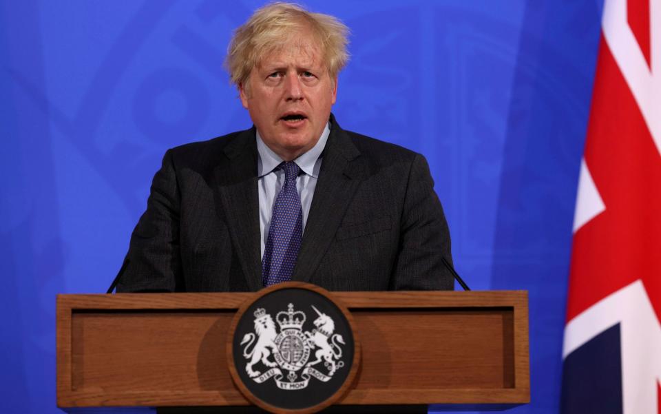 Prime Minister Boris Johnson confirms the four week delay to reopening - Jonathan Buckmaster/Daily Express POOL