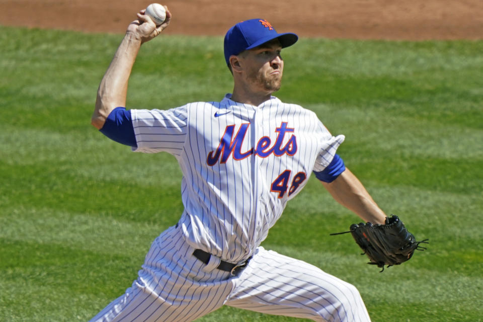 New York Mets starting pitcher Jacob deGrom winds up during the second inning of a baseball game against the Philadelphia Phillies, Sunday, Sept. 6, 2020, in New York. (AP Photo/Kathy Willens)