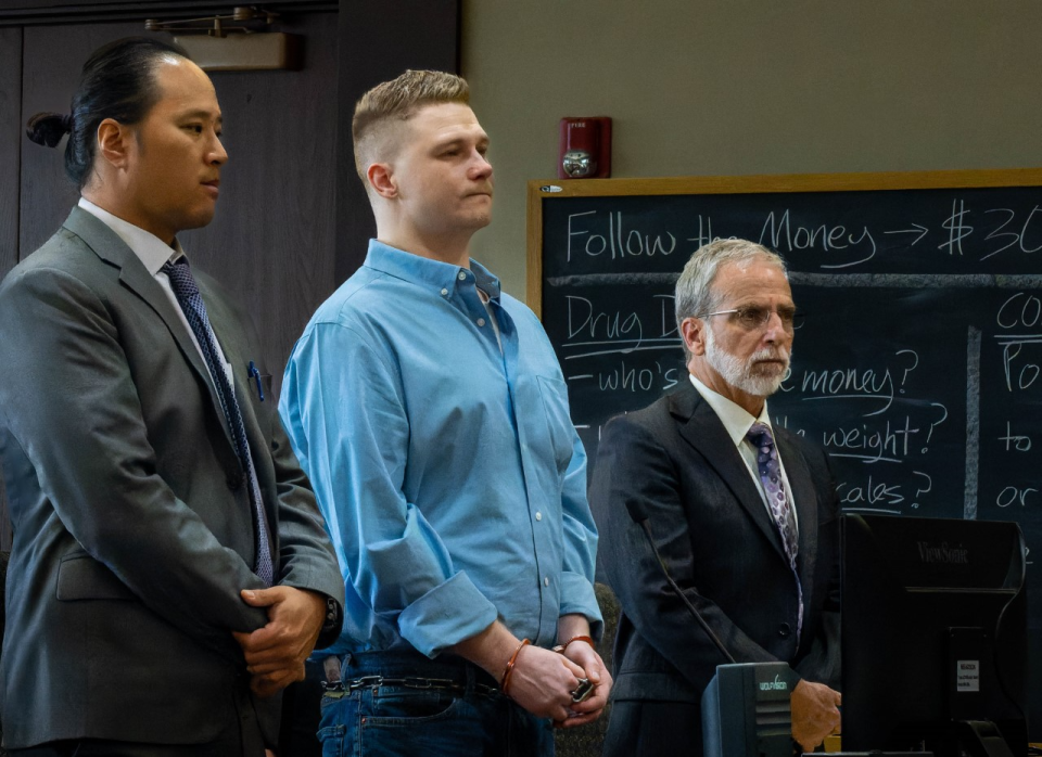 Waynesville resident Dylan Brian Green, center, pleaded guilty in Haywood County Superior Court to first-degree murder for the July 18, 2019, death of nine-month-old Chloe Evans.