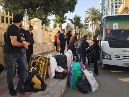 Christian families who left from Al-Arish in the North Sinai Governorate after the escalation of a campaign targeting Christians by Islamic State militants last week, arrive at the Evangelical Church in Ismailia, Egypt February 24, 2017. REUTERS/Ahmed Aboulenein