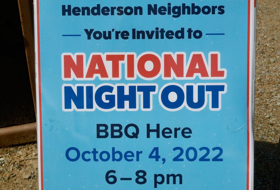 National Night Out will be observed Tuesday evening, Oct. 4, 2022, at various locations in Redding. This sign was posted in the Nur Pon Open Space.