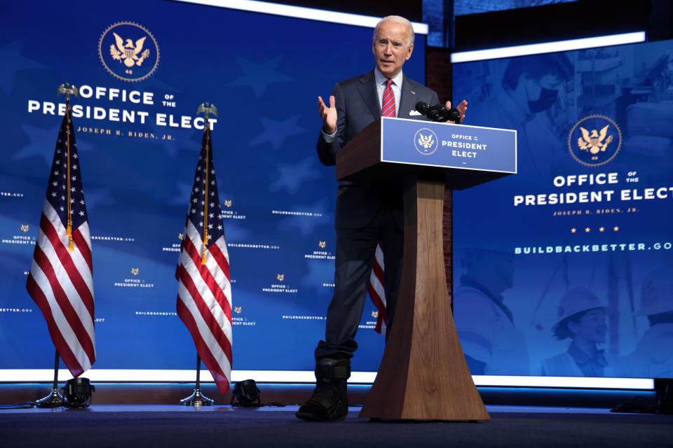U.S. President-elect Joe Biden speaks on November job numbers at the Queen theater December 4, 2020 Wilmington, Delaware. (Alex Wong/Getty Images)