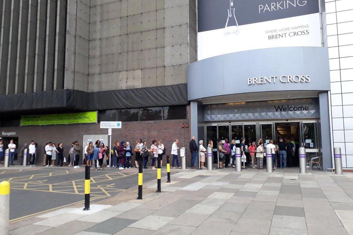 Increased security: Huge queues outside Brent Cross shopping centre on Wednesday: @999London/Twitter