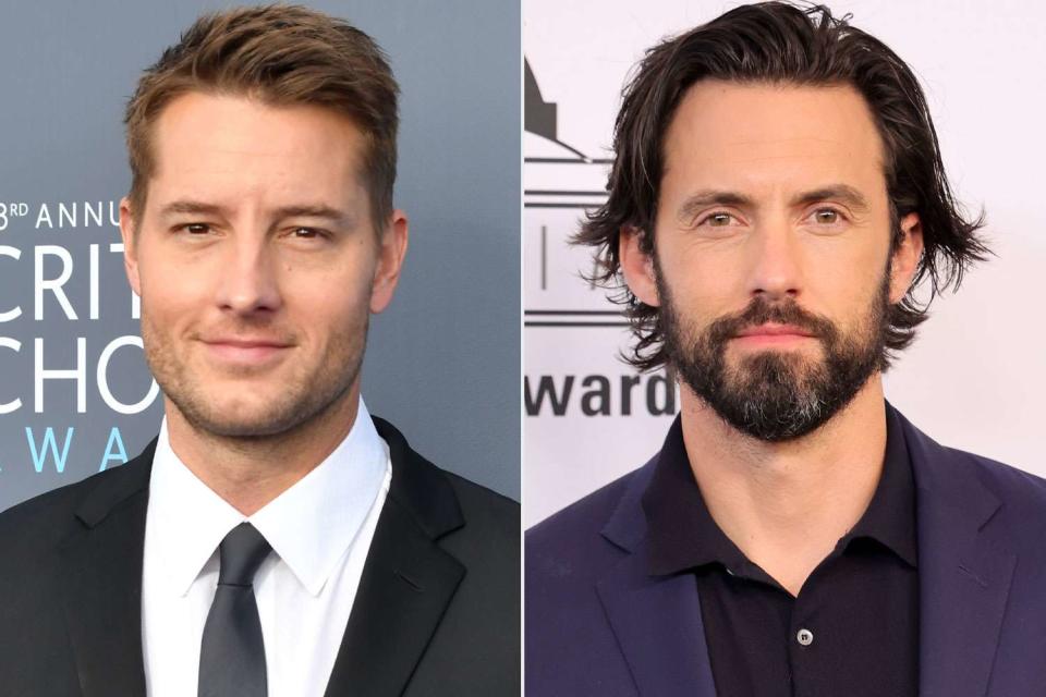 <p>getty (2)</p> Justin Hartley (left) and Milo Ventimiglia 