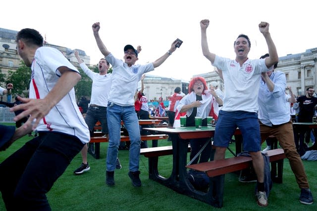 Fans watching England v Denmark